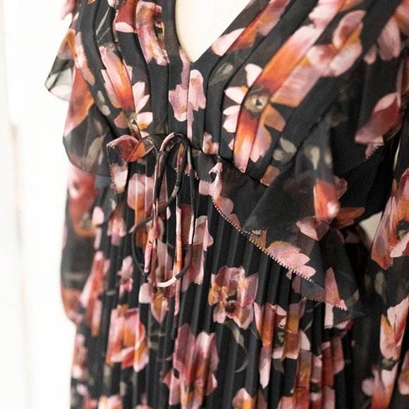 The Kooples Paris Womens Folral Print V-Neck Dress Black Size 0 XS NWOT New - Picture 5 of 9